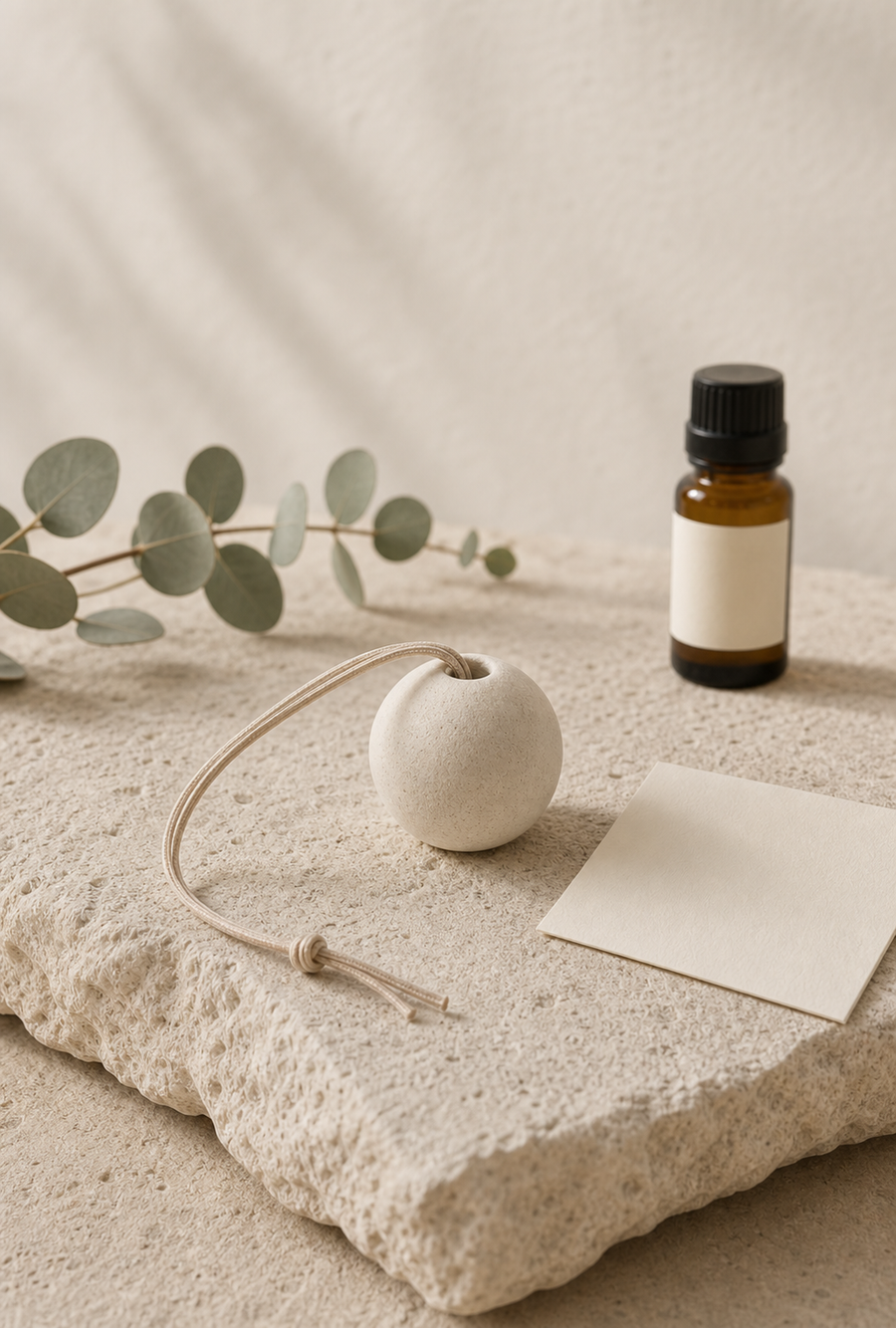 THÉ LIMPIDÉ Aroma Bead on stone with eucalyptus and amber bottle