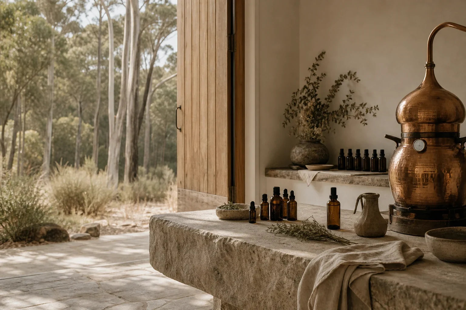 The Limpide distillation studio opening onto the Wombat State Forest